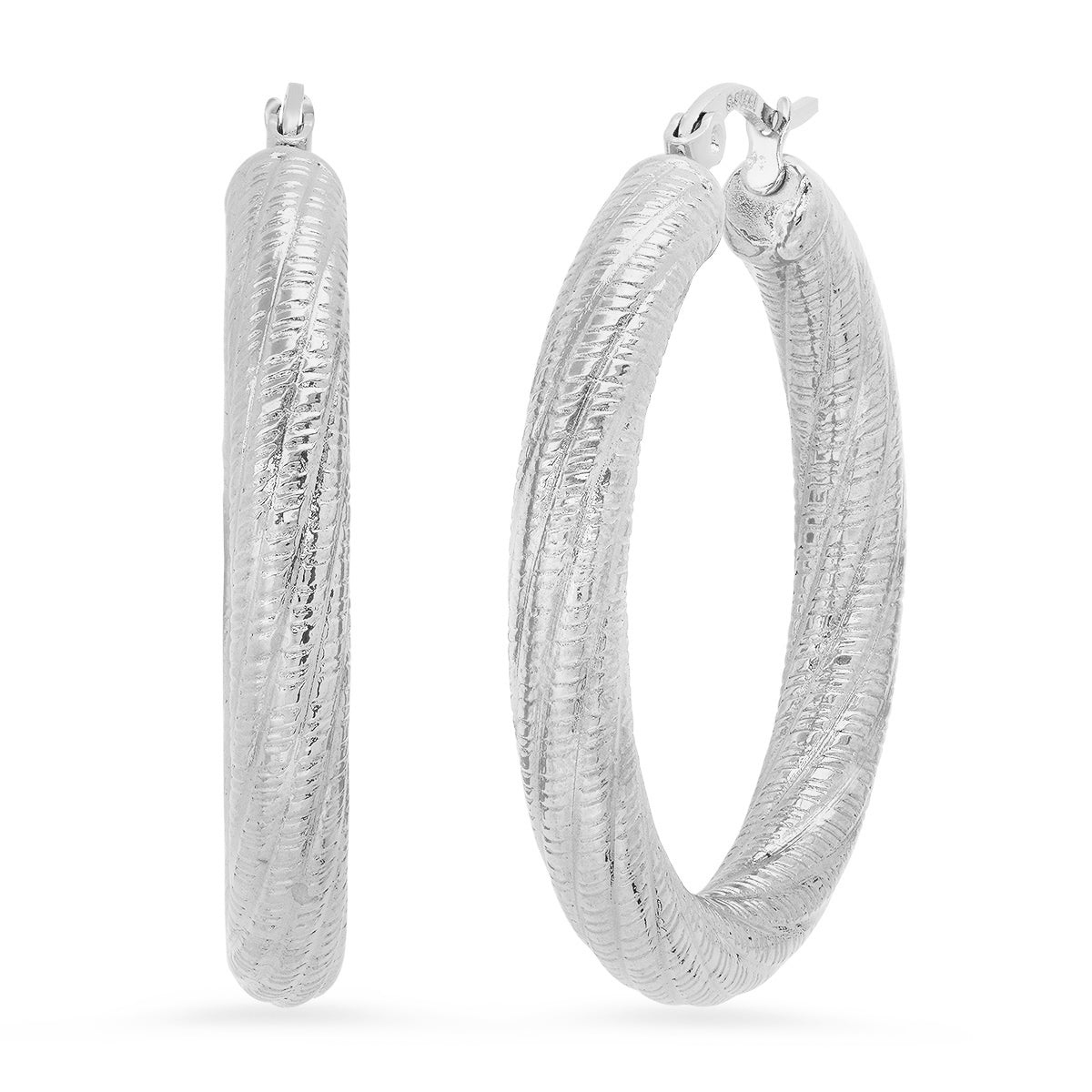 WATER RESISTANT Stainless Steel Tube Sand Blasted Hoop Earrings