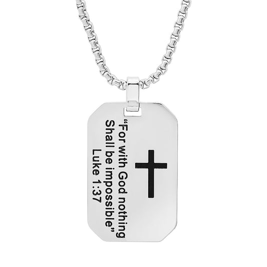 ROBUST Mens Stainless Steel "For with God nothing Shall be Impossible" Dog Tag Pendant Necklace with 20 inch Round Box chain