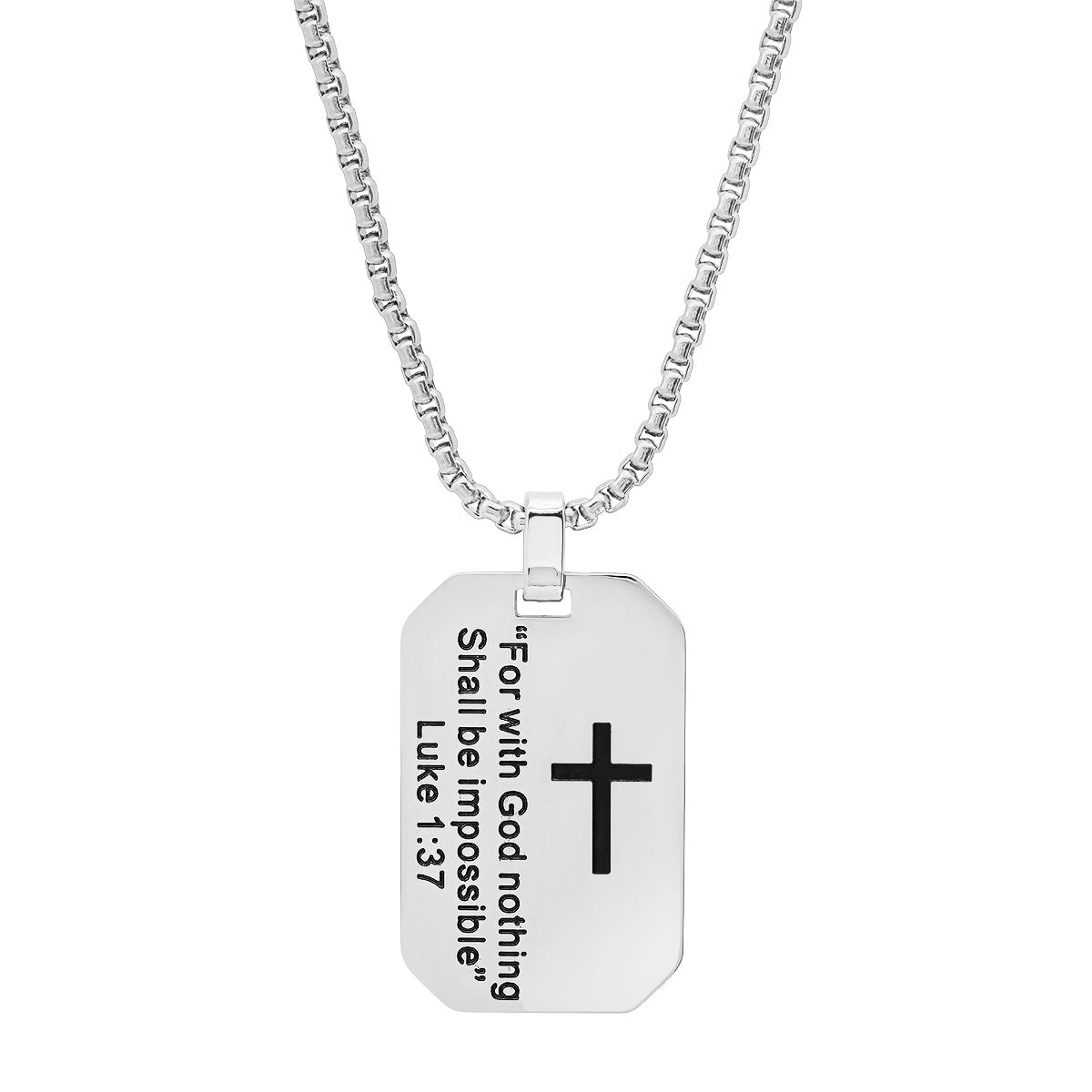 ROBUST Mens Stainless Steel "For with God nothing Shall be Impossible" Dog Tag Pendant Necklace with 20 inch Round Box chain