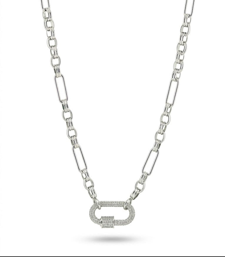 Diamond Pave Oval Carabiner Charm Necklace