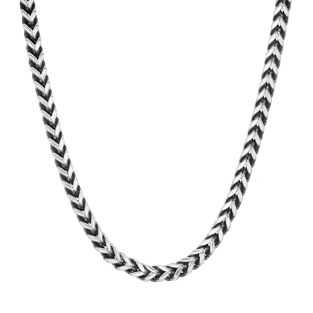 A 24-inch men's stainless steel wheat chain necklace with a secure lobster clasp.