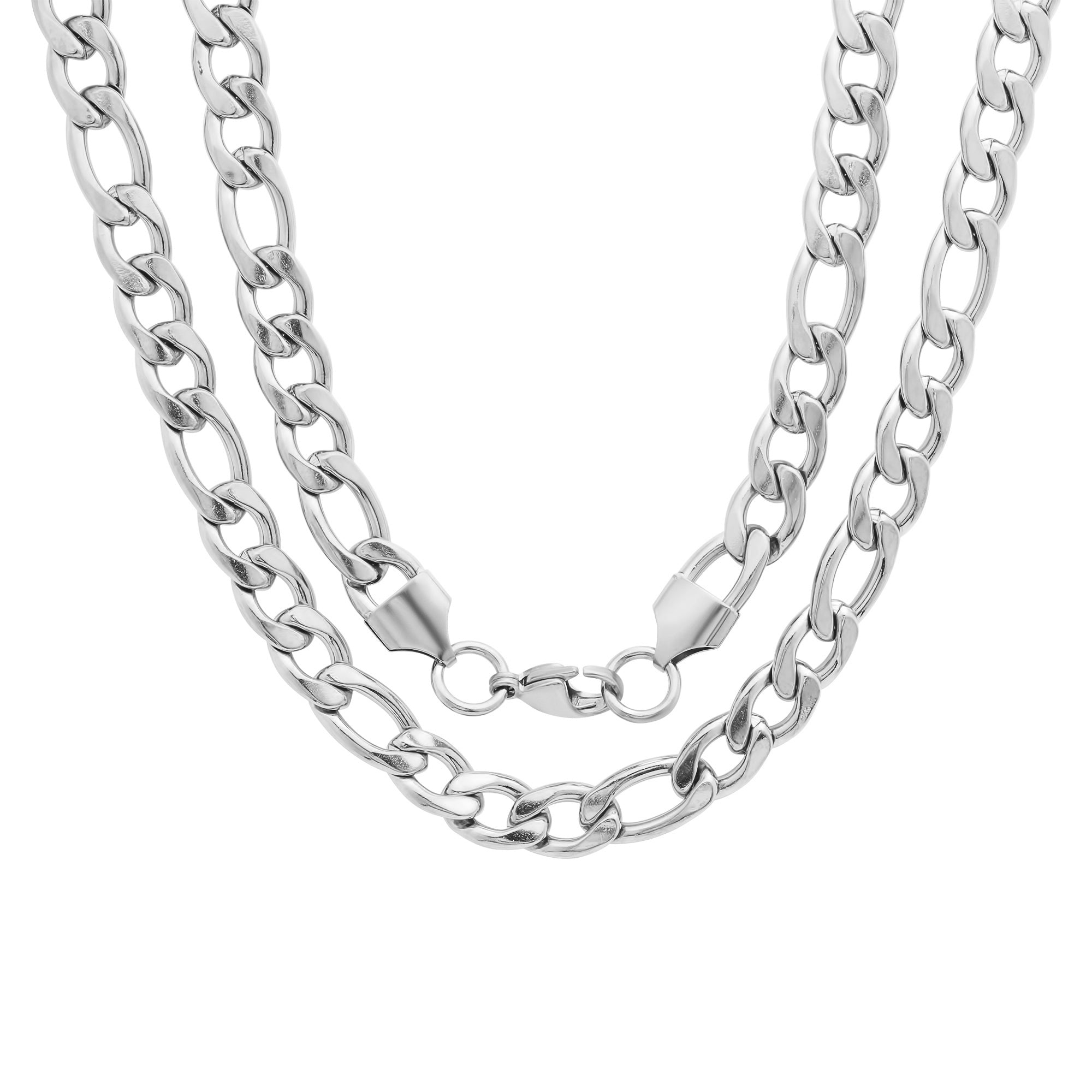 A 24-inch stainless steel Figaro chain necklace with a lobster clasp.