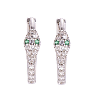 A pair of dainty snake-shaped hoop earrings made of sterling silver, adorned with sparkling CZ stones.