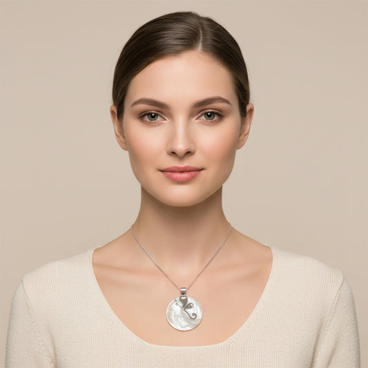 Enchanting Bali Handmade Round Mother Of Pearl and Dragonfly Pendant in Sterling Silver