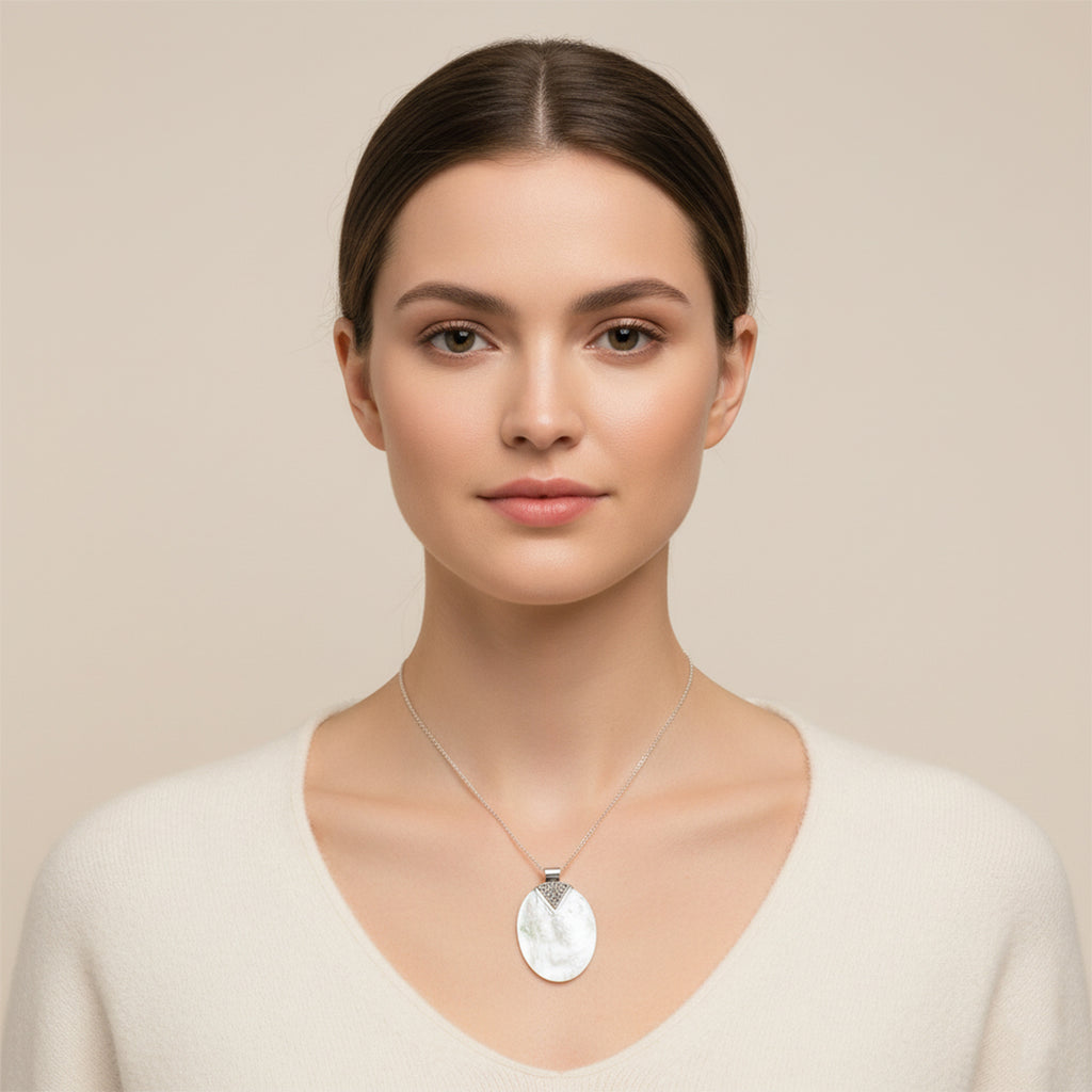 Enchanting Bali Handmade Oval Mother Of Pearl Pendant in Sterling Silver