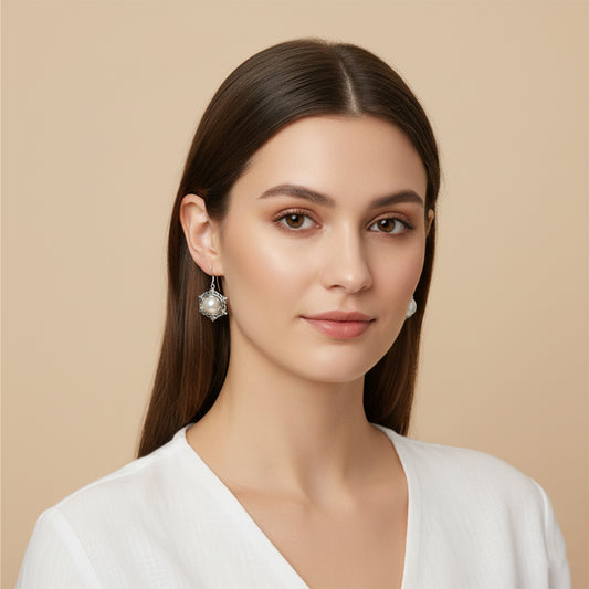 Enchanting Bali Handmade Natural White Mabe Pearl Earrings in Sterling Silver