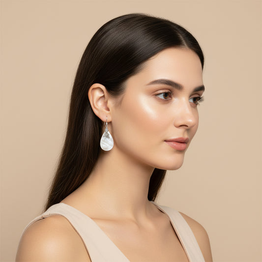 Enchanting Bali Handmade Pear Mother of Pearl Dragonfly earrings in sterling silver