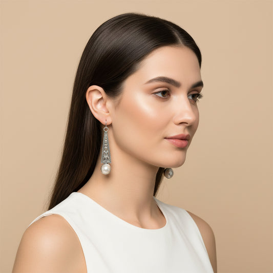 Enchanting Bali Natural White Mabe Pearl Artisan earring in Sterling Silver