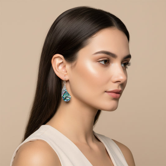 Enchanting Bali Handmade Fancy Abalone Shell Earrings in Sterling Silver