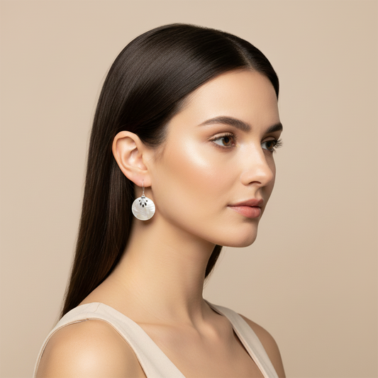 Enchanting Bali Handmade Round Mother of Pearl Earrings in Sterling Silver