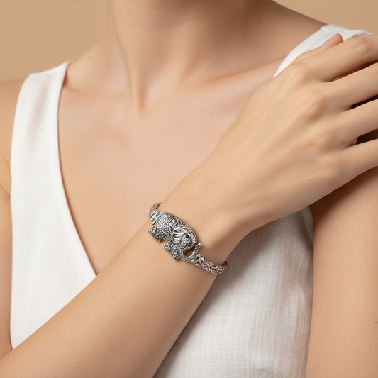 Enchanting Bali Elephant Handmade adjustable Borobudur Bracelet in Sterling Silver