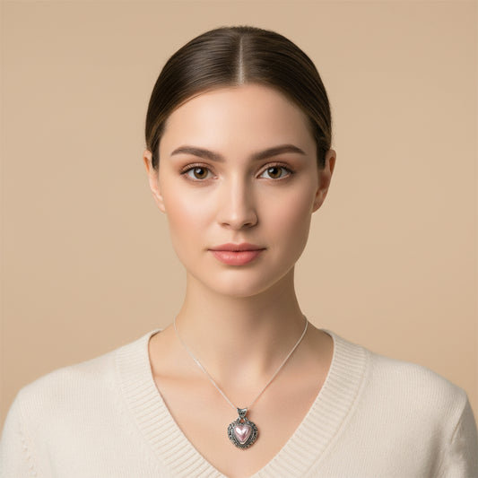 Enchanting Bali Natural Pink Heart Mabe Pearl Pendant in Sterling Silver