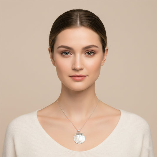 Enchanting Bali Handmade Mother Of Pearl Pendant in Sterling Silver