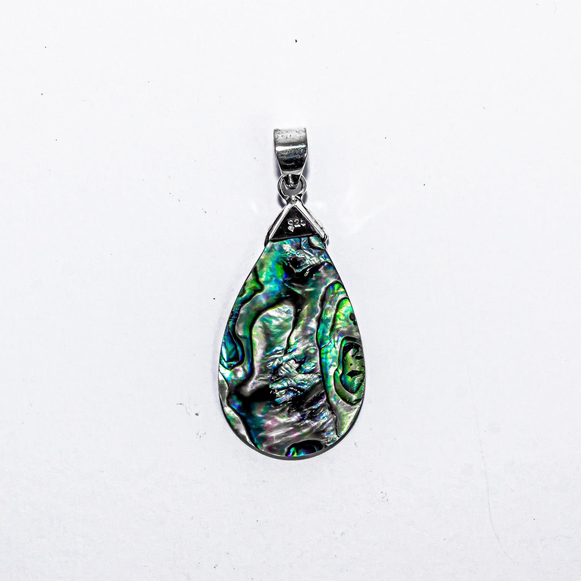 Bali handmade 925 sterling silver pendant with natural iridescent abalone shell