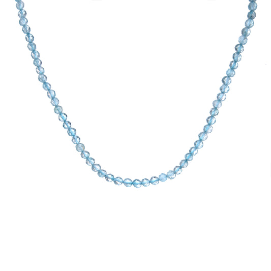 6mm Blue Topaz natural Gemstone diamond cut bead necklace 18 inch with 2 inch extender