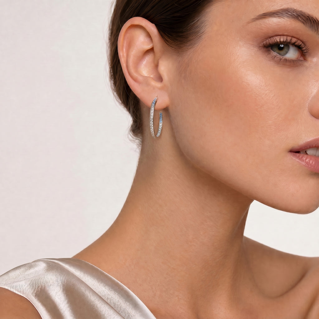 Blue Ombre Hoop Earrings – CZ Gradient Statement Hoops for Women