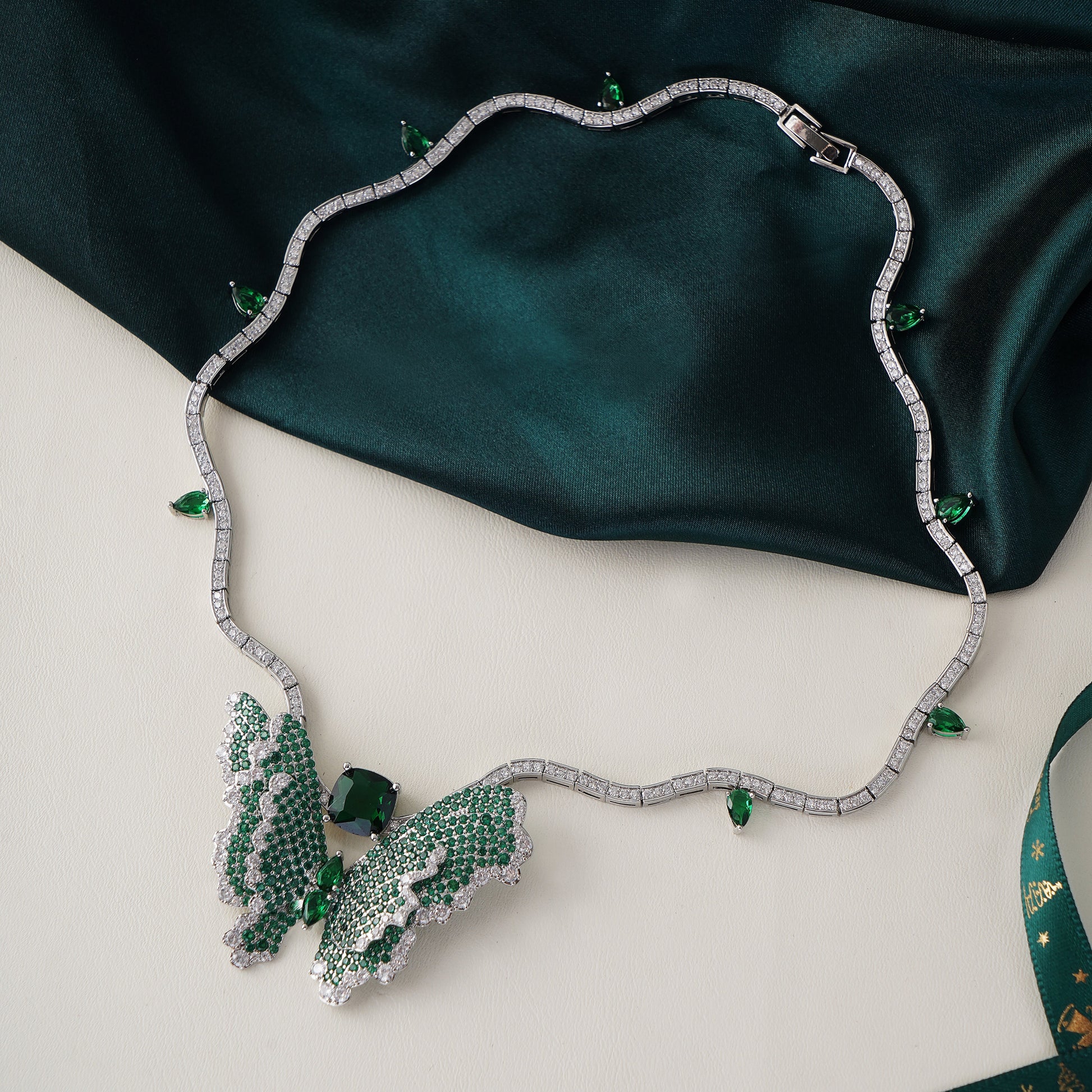 Statement Butterfly Necklace in Pave Simulated Diamond and Simulated Gemstones 16" and extenders- Stars and Vogue