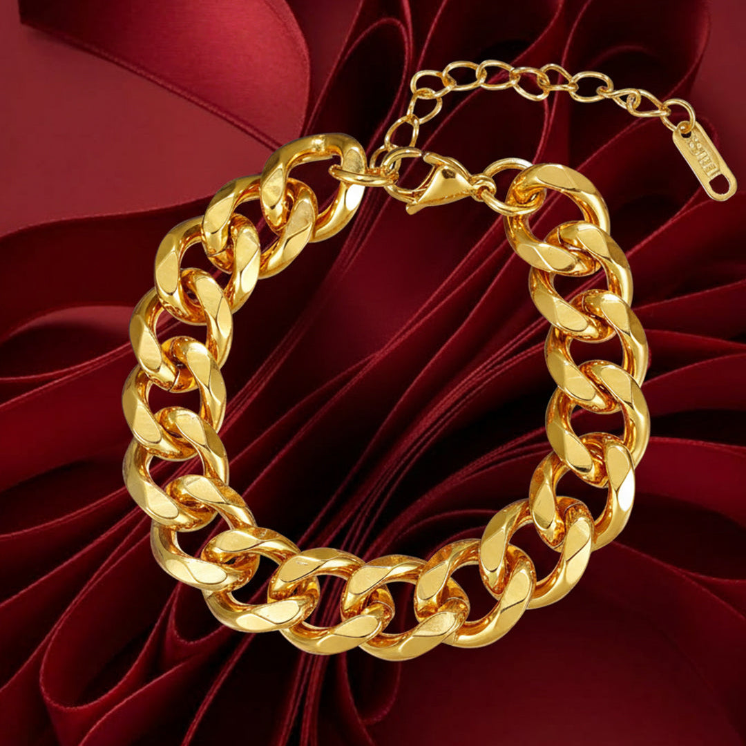 Chunky Cuban Link Chain Bracelet in Stainless Steel IP Yellow Gold 7"+2'- Stars and Vogue