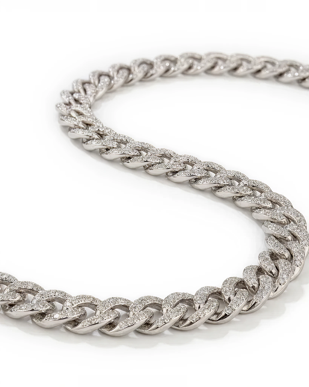 Cuban Link Chain Necklace with Pave Simulated Diamond 18" in Brass