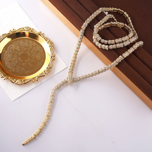 Designer Statement Snake Wrap Necklace with pave Diamond in Yellow Gold plating over Brass 36"- Stars and Vogue