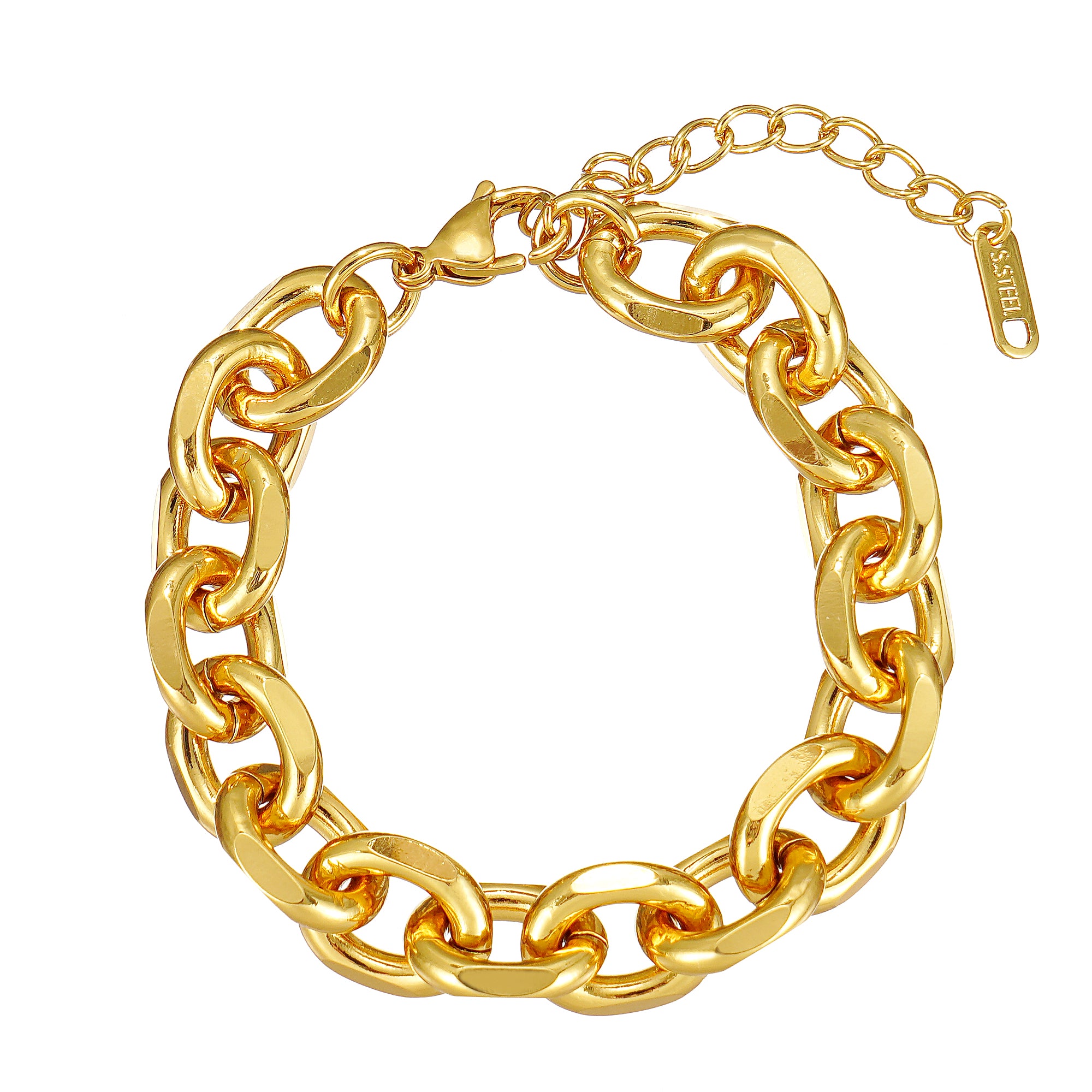 Chunky Cable Chain Bracelet in Stainless Steel with IP Yellow Gold 7"+2"- Stars and Vogue