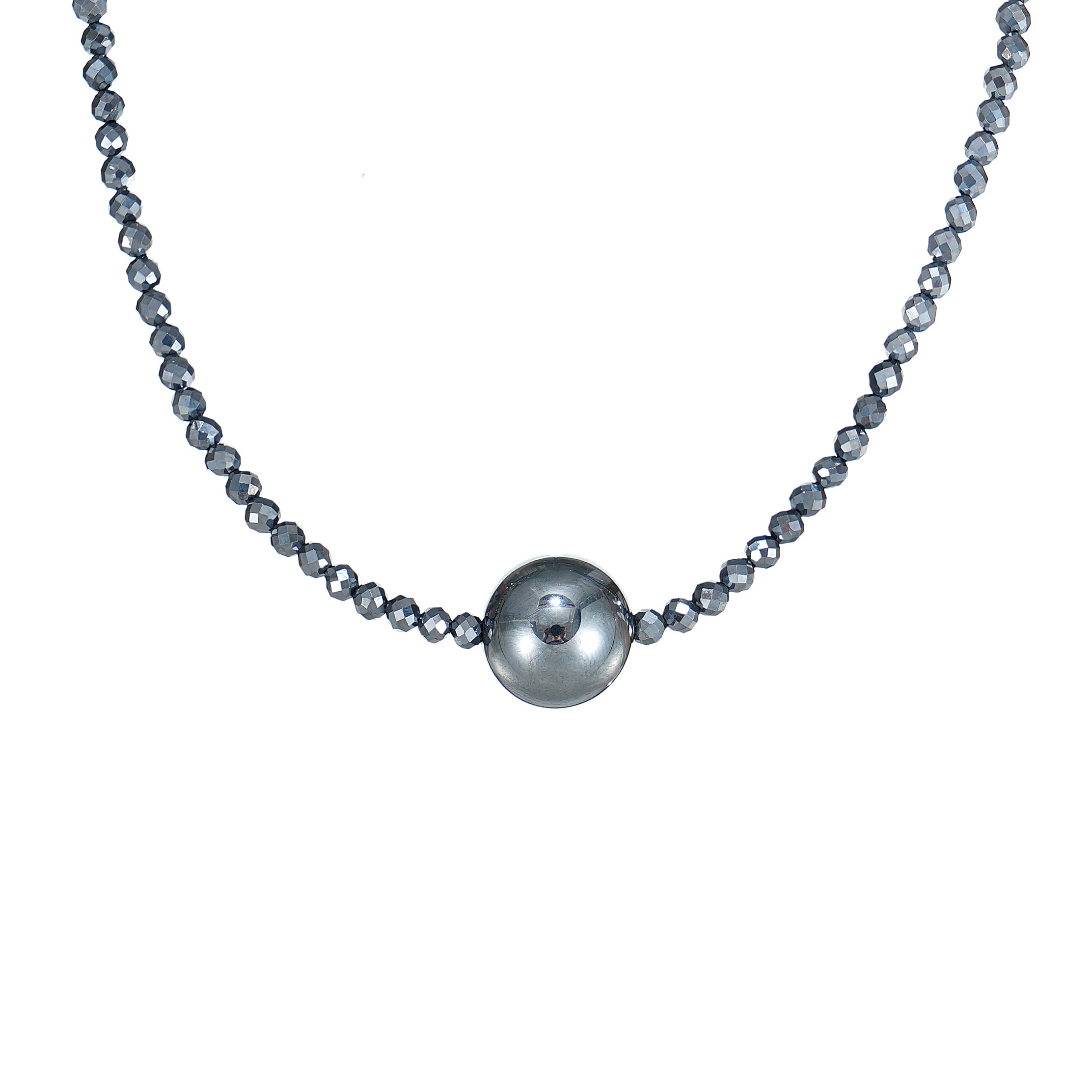 Terahertz Necklace with 14mm Bead Solitaire 20inch Stainless Steel Lock