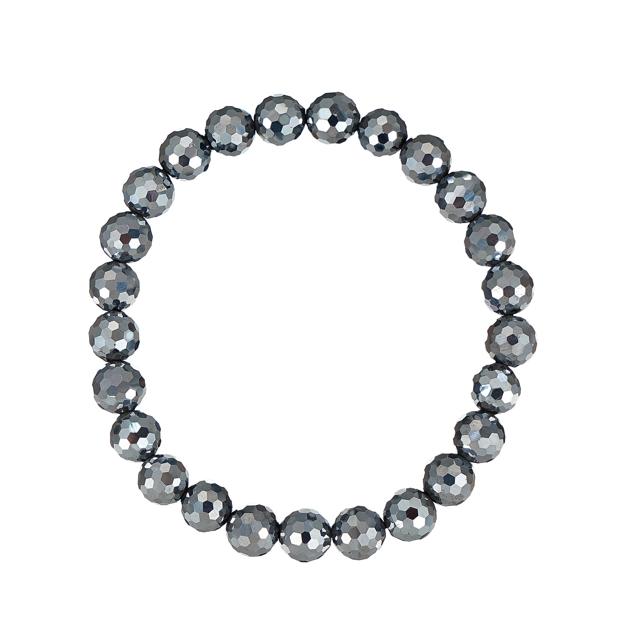 8mm Round 128 Facet Terahertz Bead Stretch Bracelet