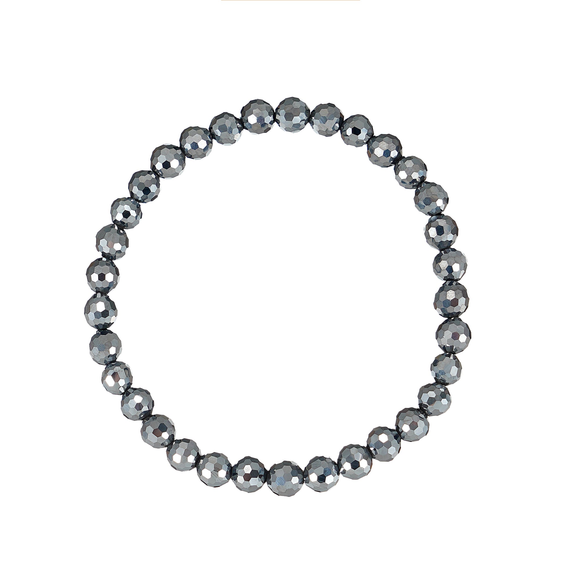 6mm Round 128 Facet Terahertz Bead Stretch Bracelet