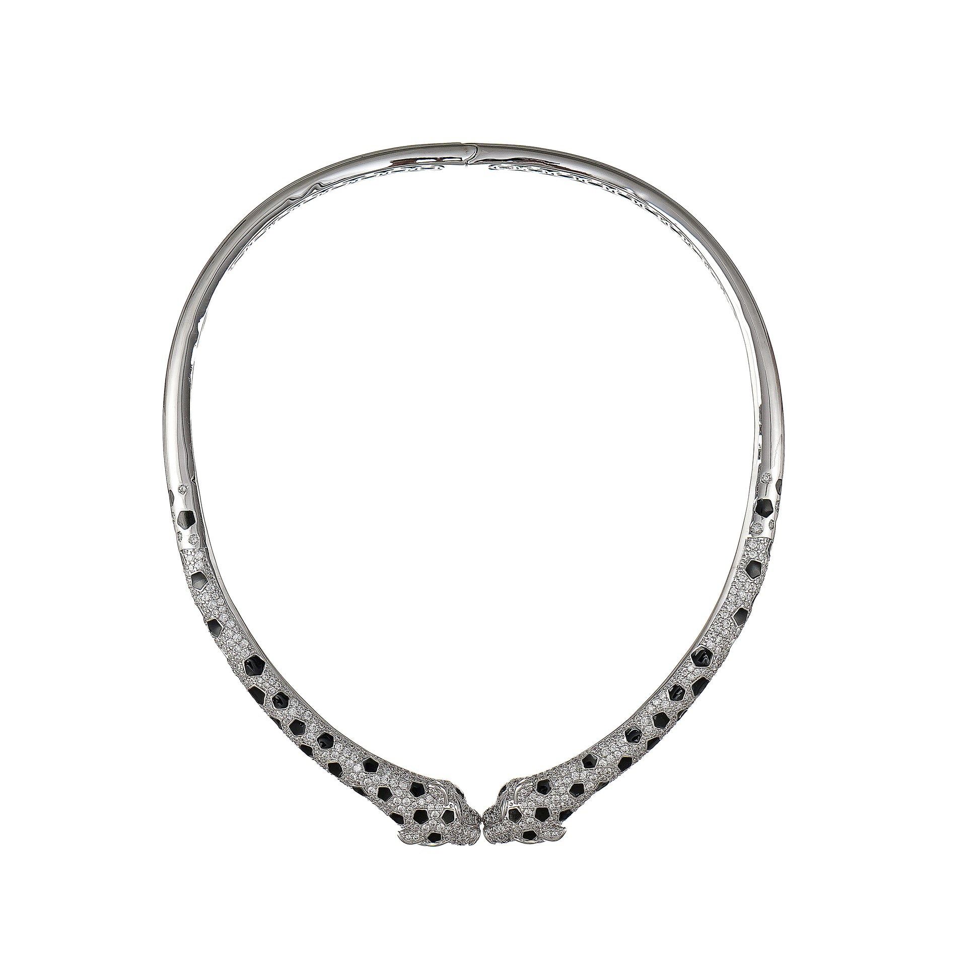 Leopard Choker Statement Hinge Necklace with Pave Simulated Diamond in Brass 16"- Stars and Vogue