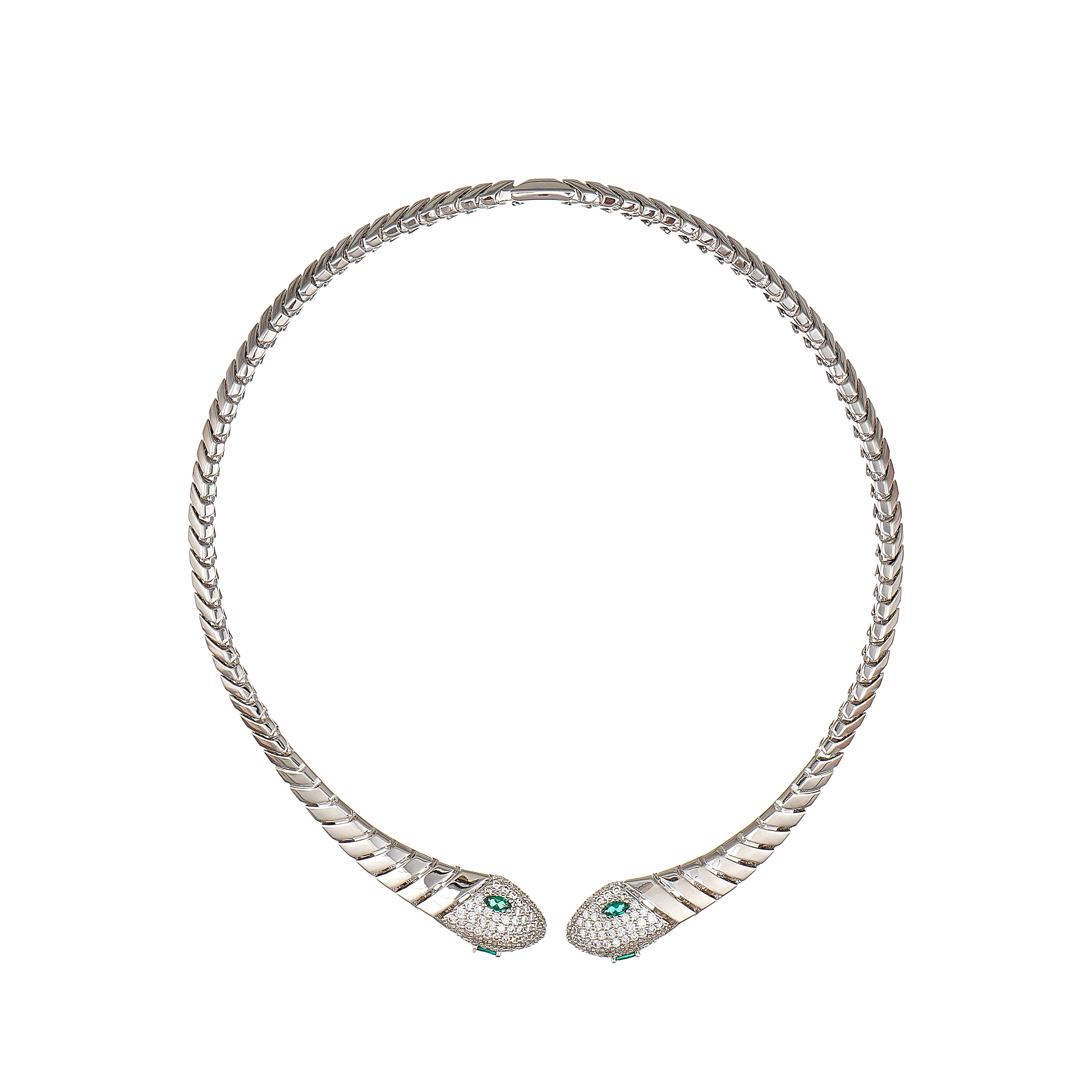 Snake Choker Statement Hinge Necklace with Pave Simulated Diamond in Brass 16"- Stars and Vogue