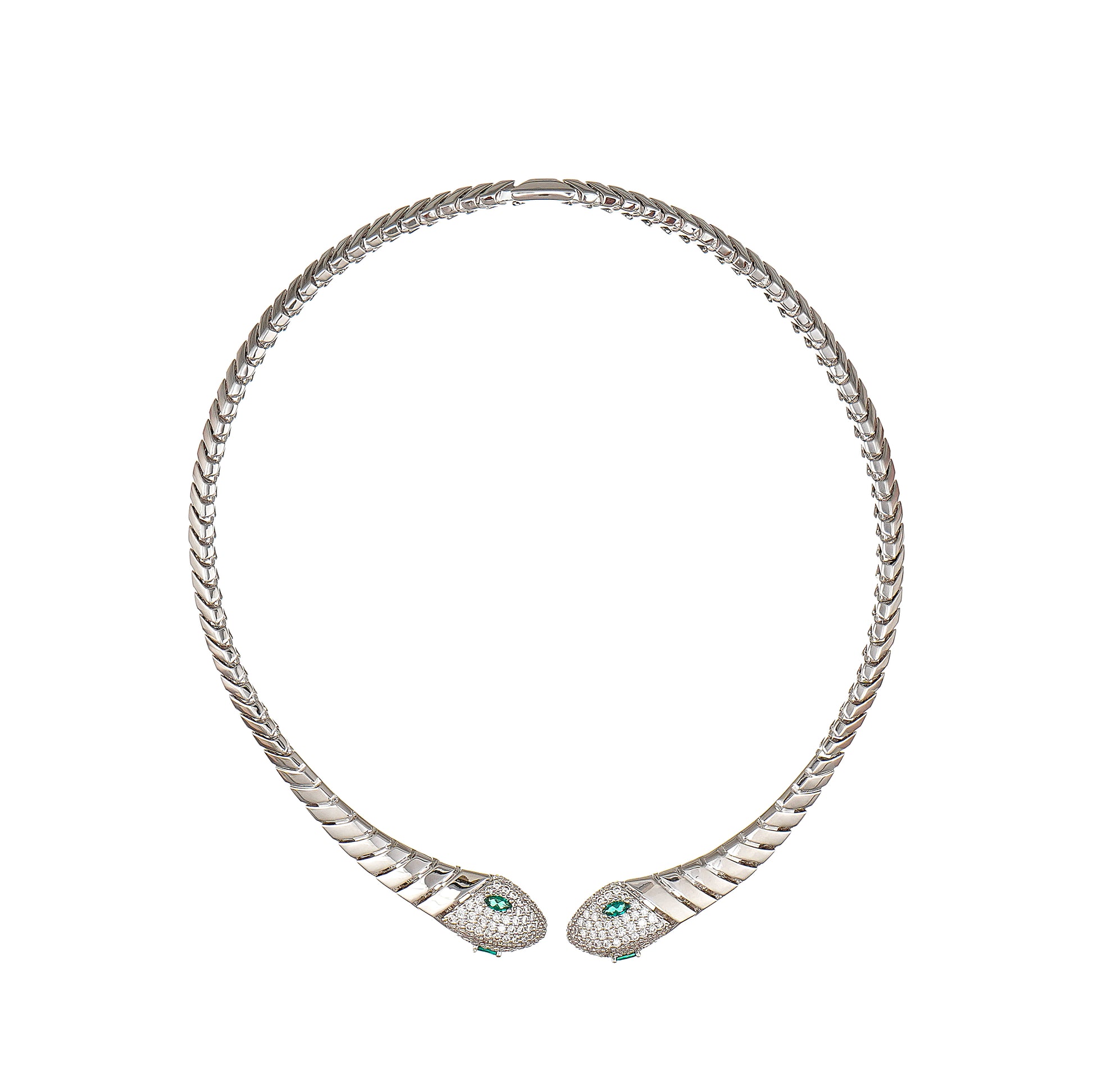 Snake Choker Statement Hinge Necklace with Pave Simulated Diamond in Brass 16"- Stars and Vogue