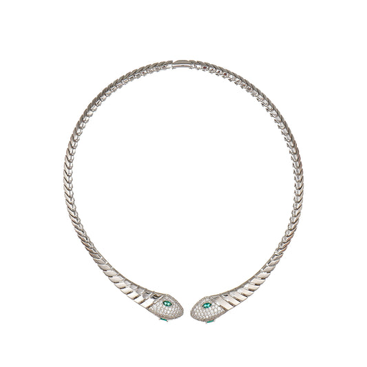 Snake Choker Statement Hinge Necklace with Pave Simulated Diamond in Brass 16"- Stars and Vogue