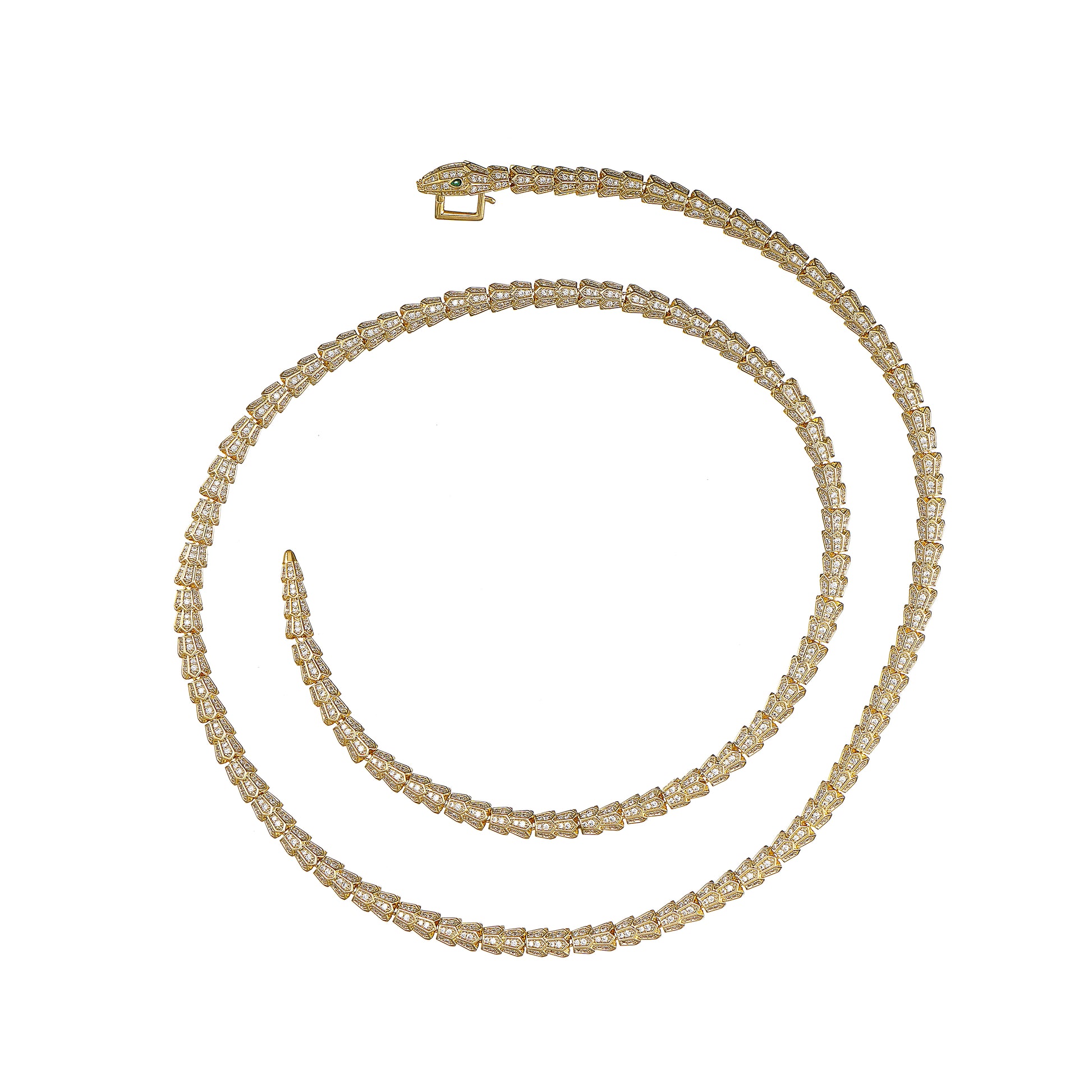 Designer Statement Snake Wrap Necklace with pave Diamond in Yellow Gold plating over Brass 36"- Stars and Vogue