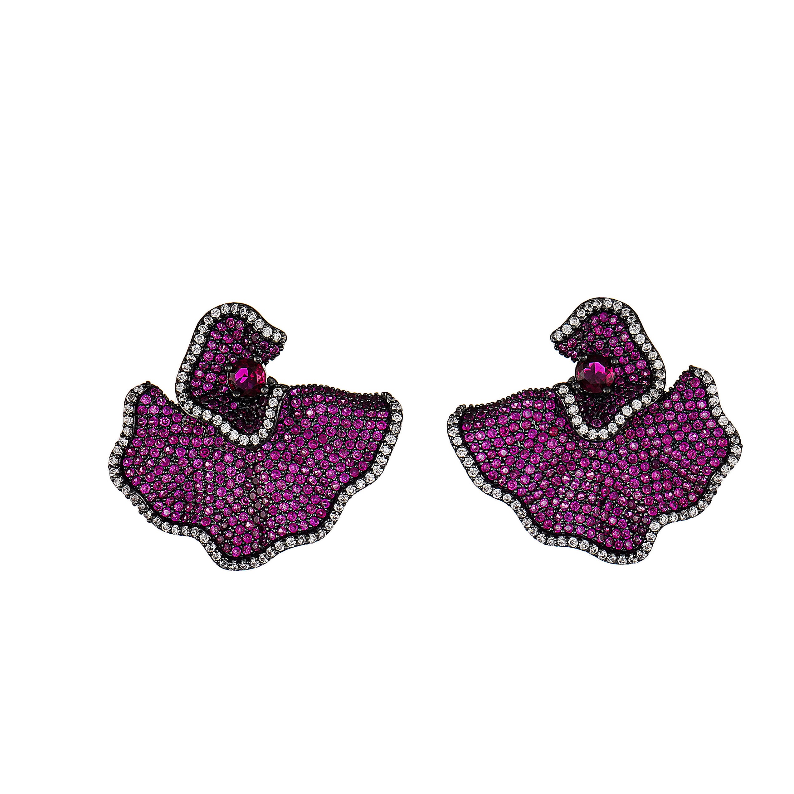 Designer Statement Simulated Red Pave Gemstone Earring in Brass with Silver findings- Stars and Vogue