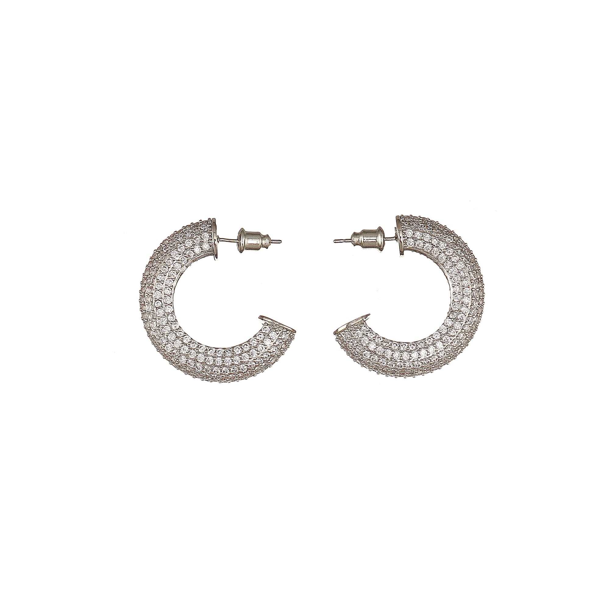 Hoop Earring with Pave Simulated Diamond in Brass and Silver Post- Stars and Vogue