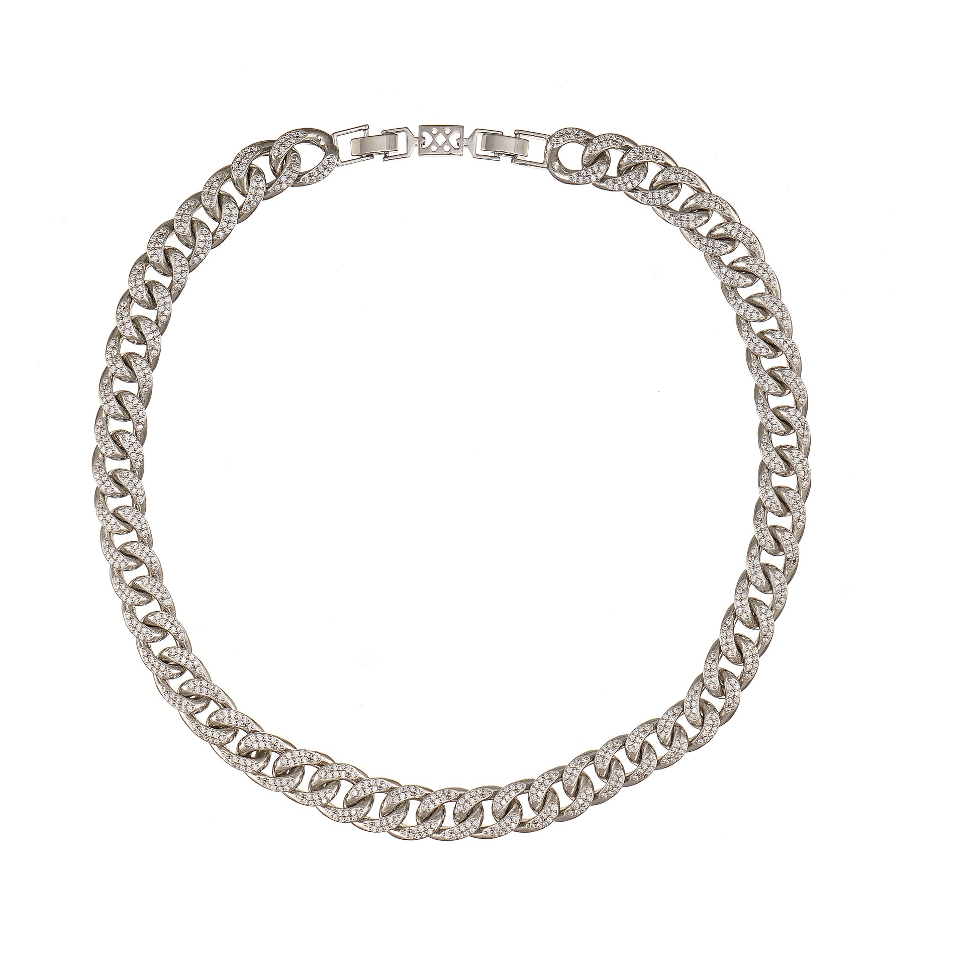 Cuban Link Chain Necklace with Pave Simulated Diamond 18" in Brass- Stars and Vogue