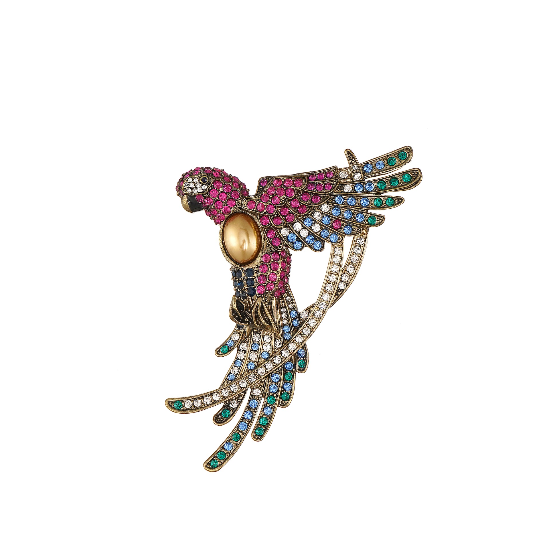 Statement Parrot Brooch Pin Jewelry with Multicolor Crystal in Yellow Gold Plating over Brass- Stars and Vogue