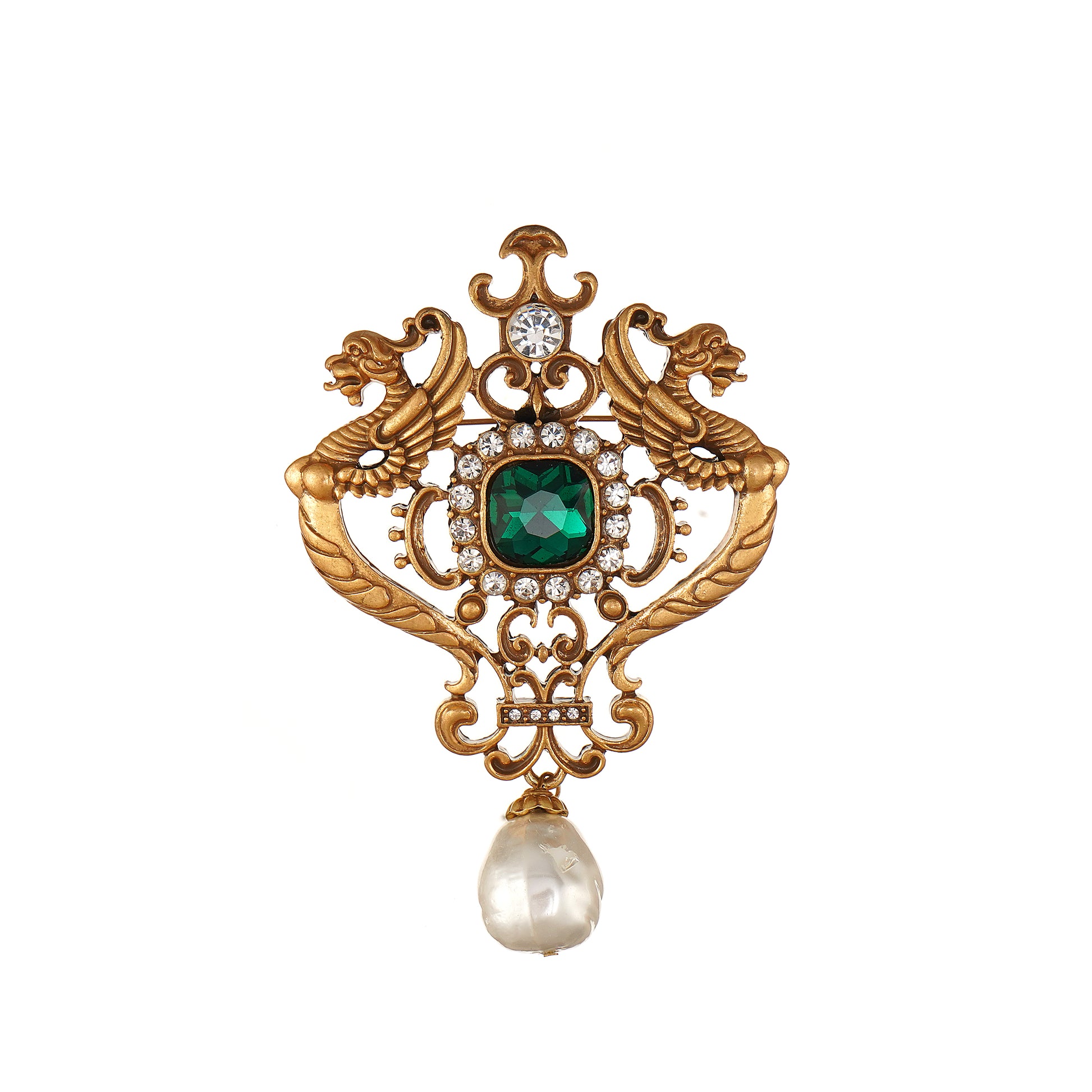 Vintage Inspired Double Dragon Brooch Pin Jewelry in Brass-Stars and Vogue