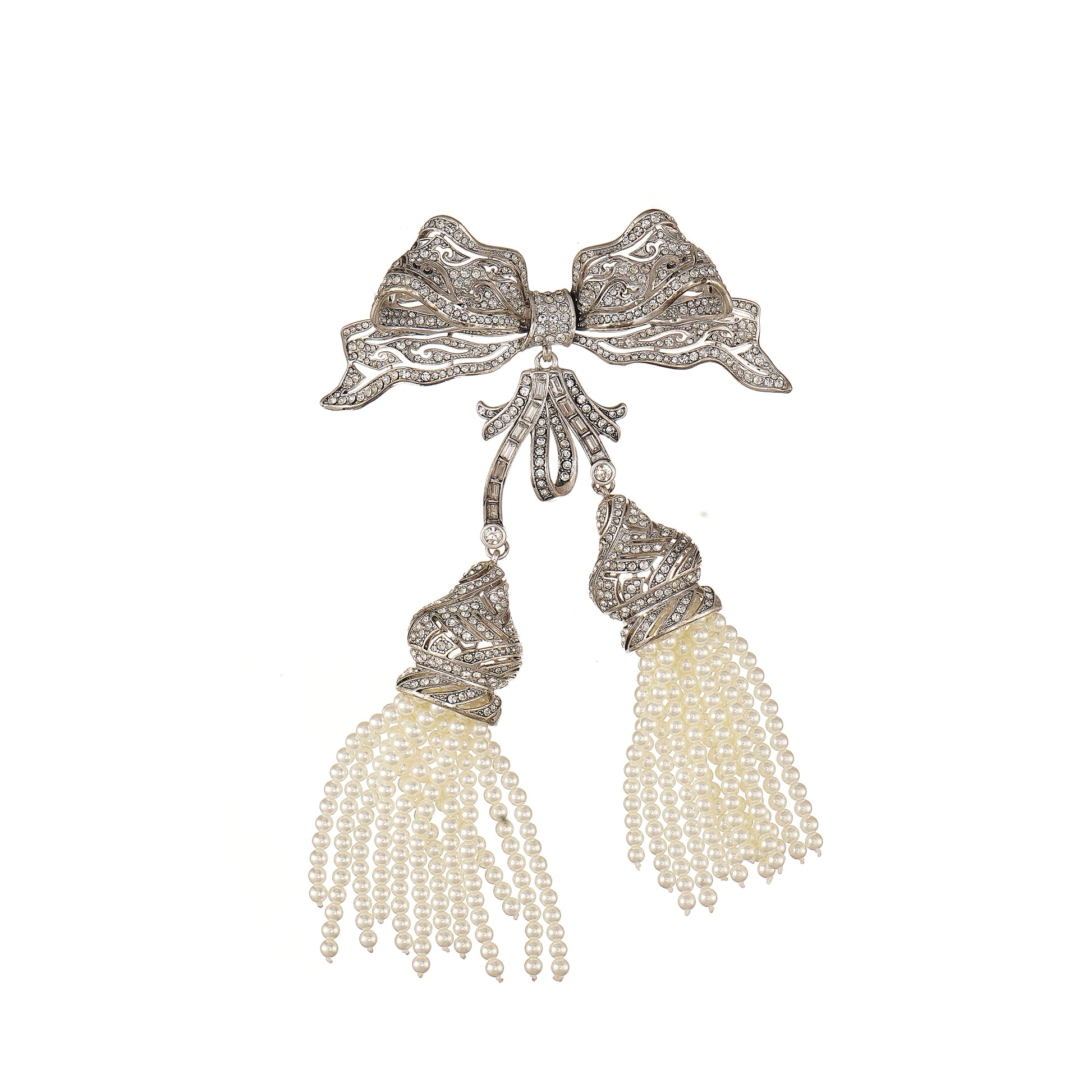 Vintage Inspired Empress Brooch Pin Jewelry with Crystal and Pearl in Brass- Stars and Vogue