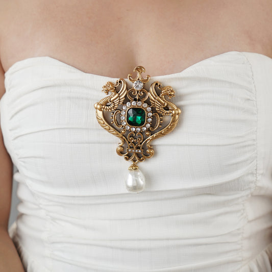 Vintage Inspired Double Dragon Brooch Pin Jewelry in Brass-Stars and Vogue