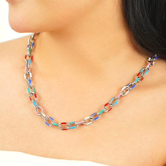Paper Clip Enamel Necklace Jewelry 16 inch with 2" extender