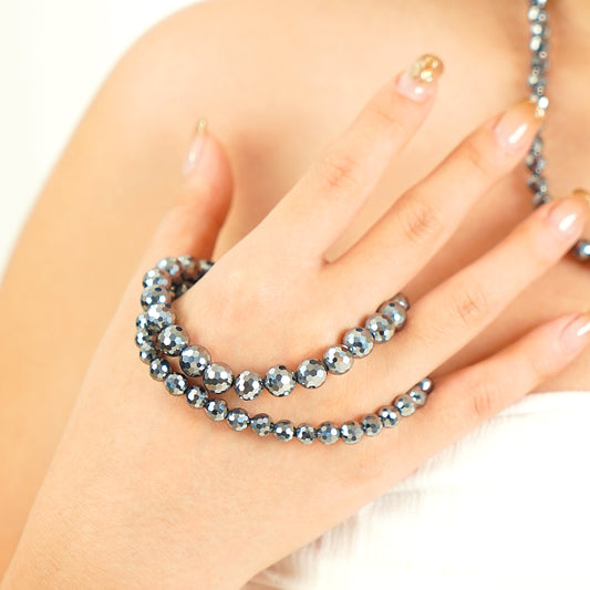 8mm Round 128 Facet Terahertz Bead Stretch Bracelet