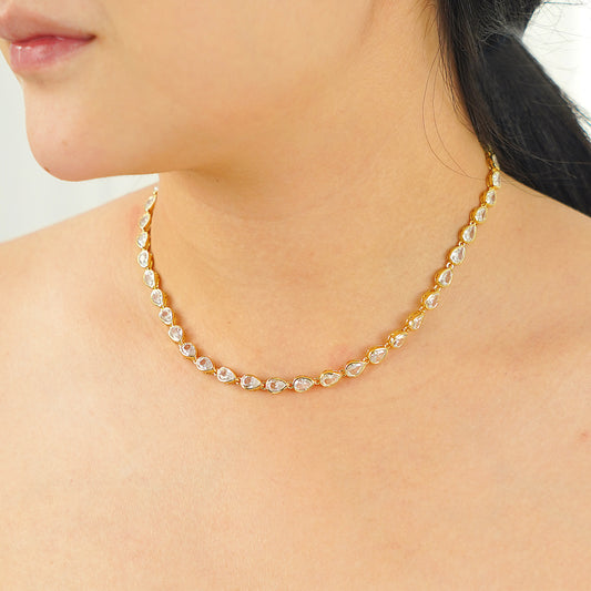 Pear Cut Tennis Necklace- Gold plated