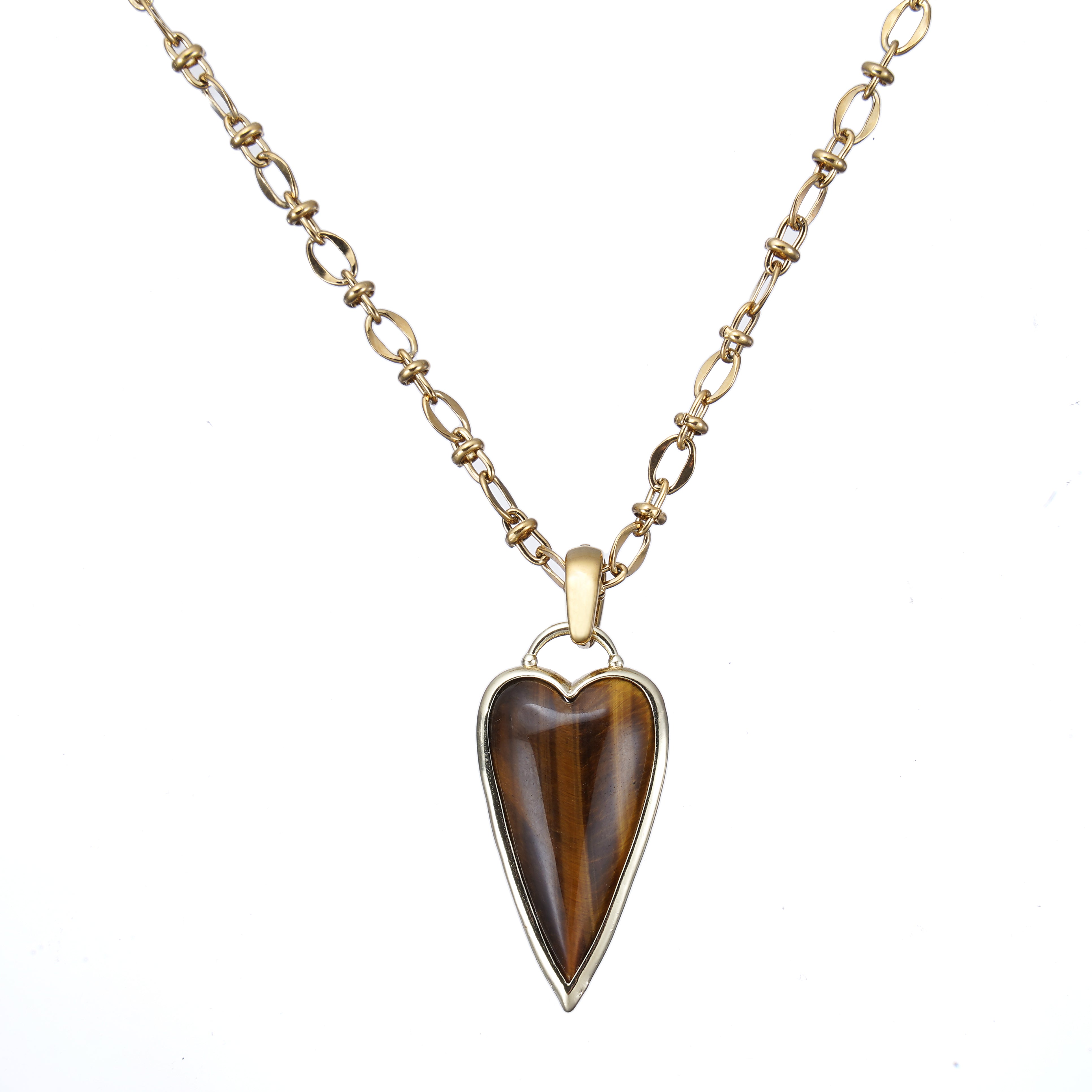 Natural Tiger’s Eye Heart Necklace in white background