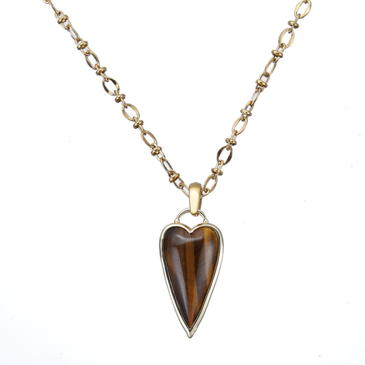 Natural Tiger’s Eye Heart Necklace in white background