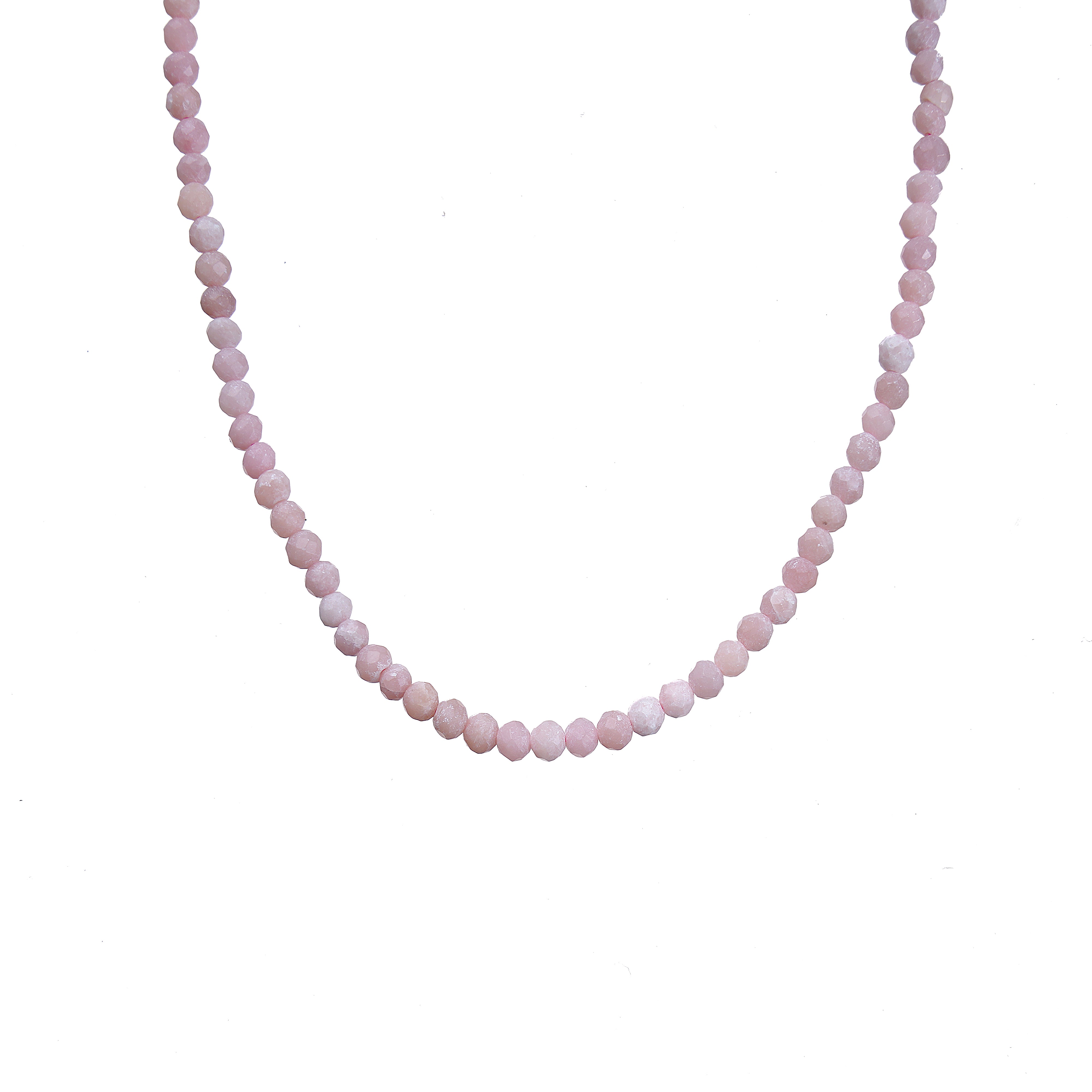 6mm Pink Opal Diamond Cut Natural Gemstone Bead Necklace 18inch with 2 inch extender
