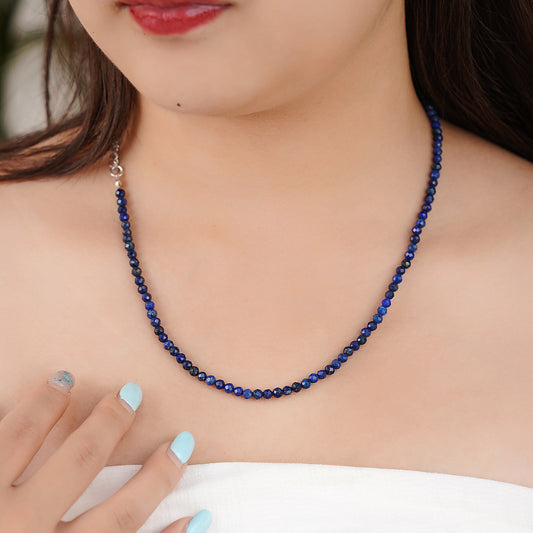 6mm Lapis diamond cut natural Gemstone bead Necklace 18 inch with 2 inch extender