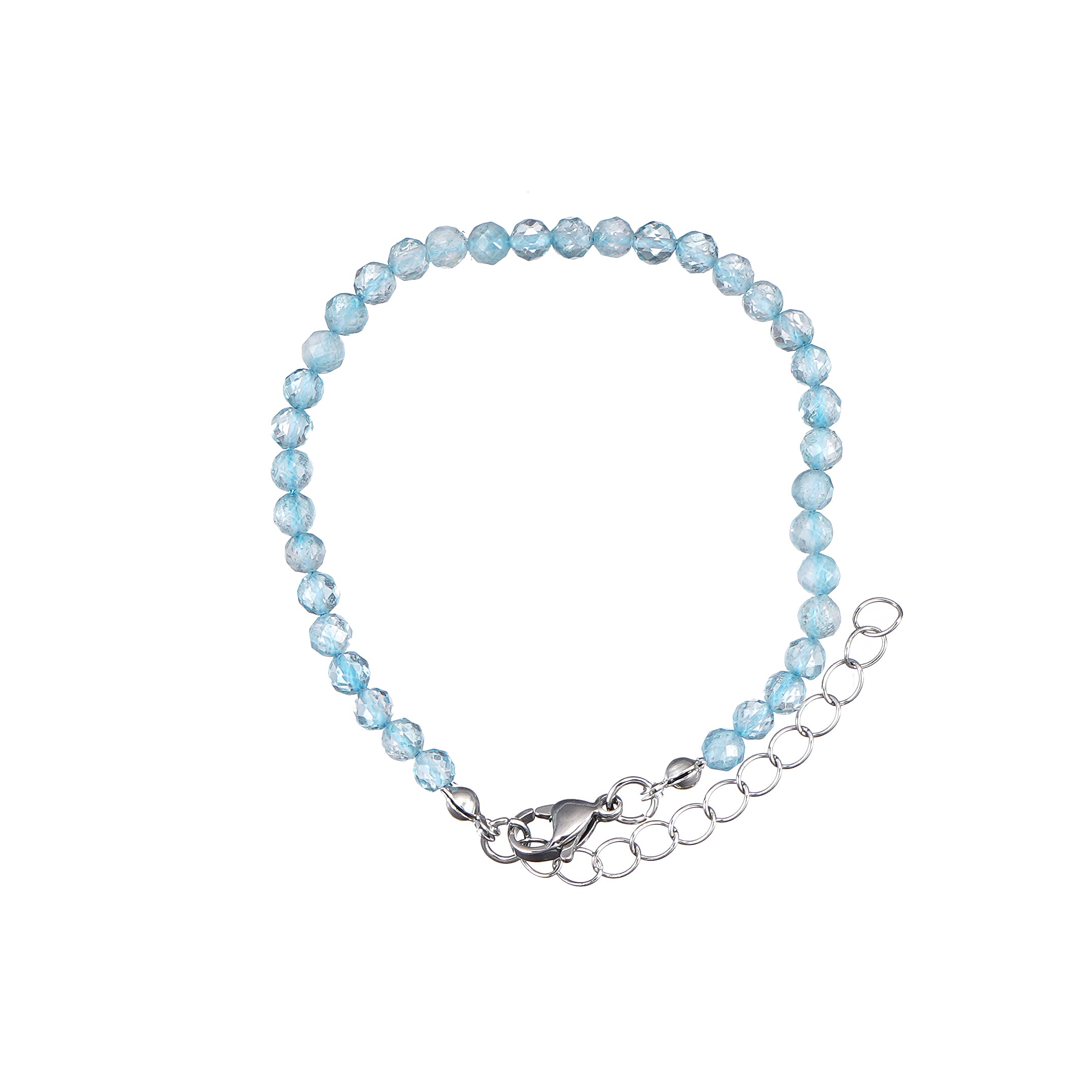 6mm Blue Topaz natural Gemstone diamond cut bead bracelet 7 inch with 2 inch extender