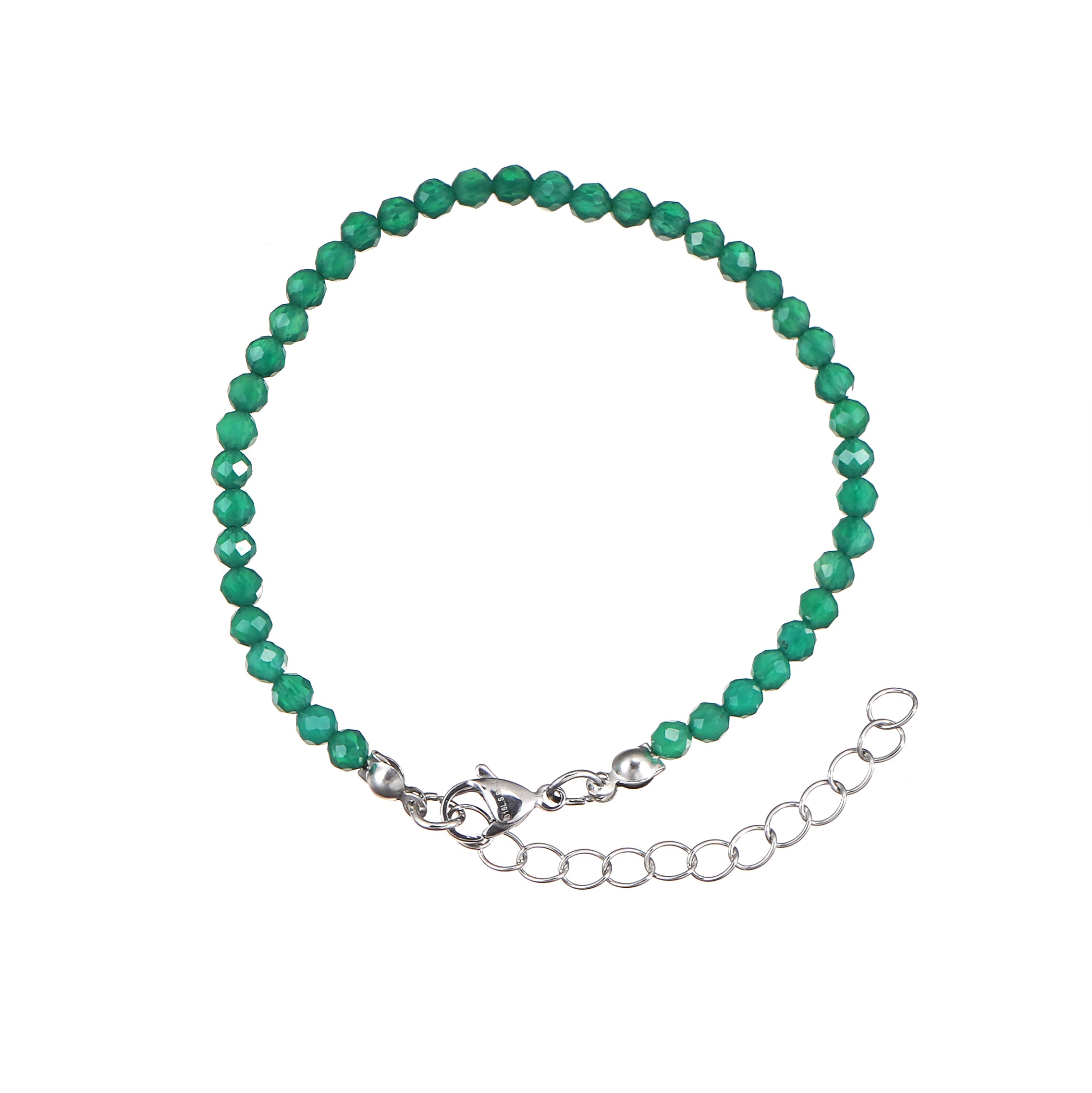 6mm Emerald Green Agate diamond cut natural Gemstone bead Bracelet 7 inch with 2 inch extender