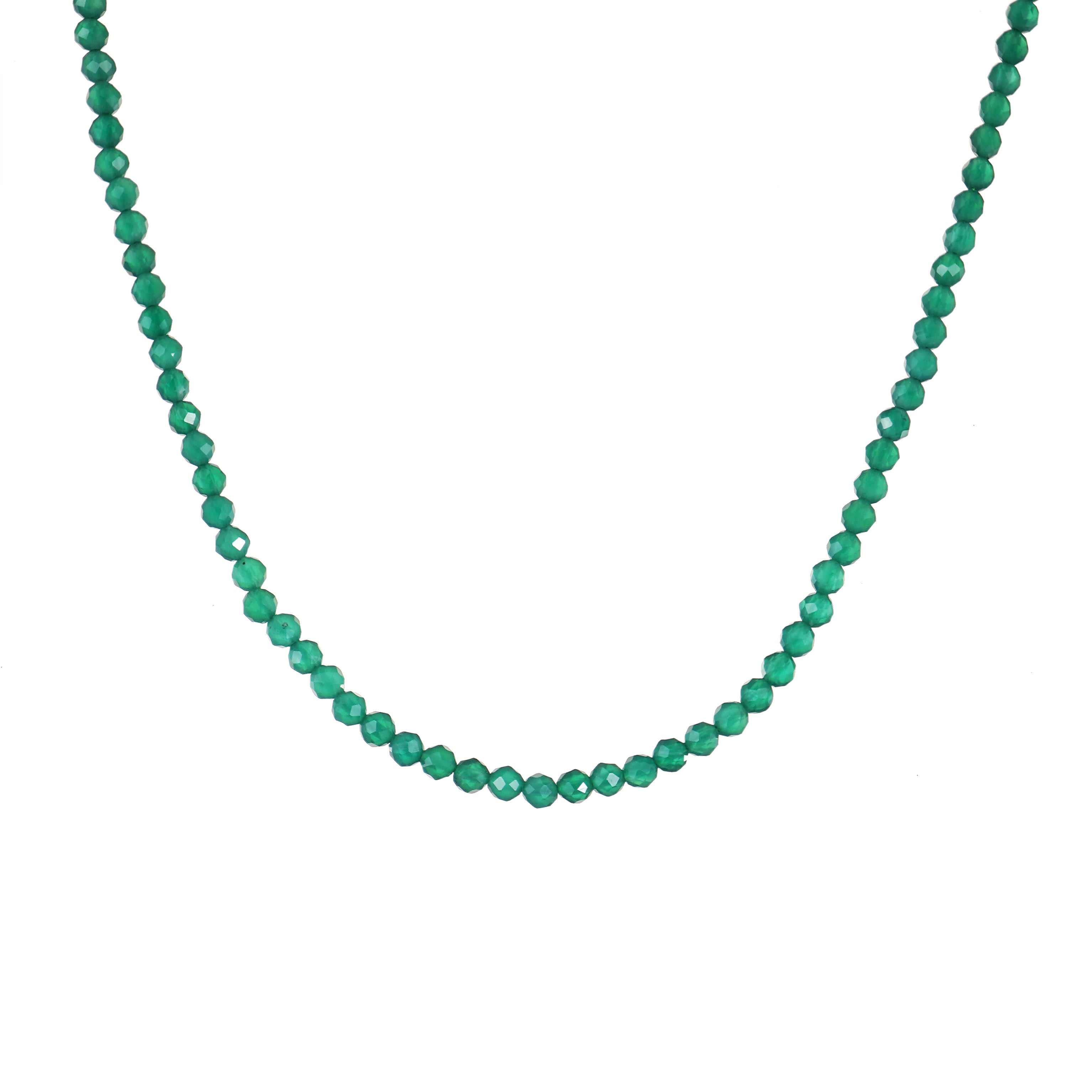 6mm Emerald Green Agate diamond cut natural Gemstone bead Necklace 18 inch with 2 inch extender